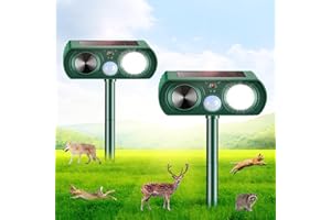 HACARUIZV 2 Pack Solar Ultrasonic Animal Repeller 2025 Outdoor Deer Repellent Devices Waterproof Wide Coverage Flashing Light Deterrent for Rabbit Raccoon Dog Cat Skunk Squirrel for Yard Garden