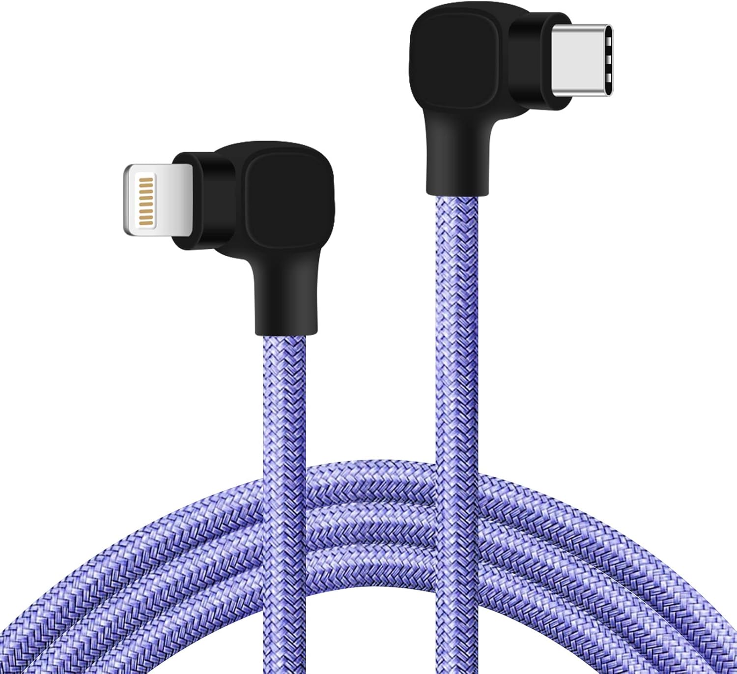 USB C to Lightning Cable 6ft [Apple MFi Certified] Fast Charging 90 Degree iPhone Charger to Type C Cable Compatible with iPhone 12 Pro Max/11Pro/XS/XR/X/8 Plus (Purple)