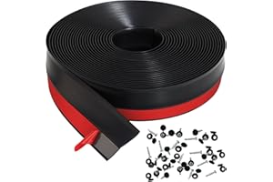 Taaizau 32.8ft Universal Garage Door Top and Sides Seal Strip, Waterproof Self Adhesive Professional Sealing Includes 40pcs Screws, Black