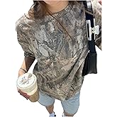 RoseSeek Women's Camo Shirt Maple Leaf Print Short Sleeve Camouflage T Shirt Summer Camo Tee Top Streetwear