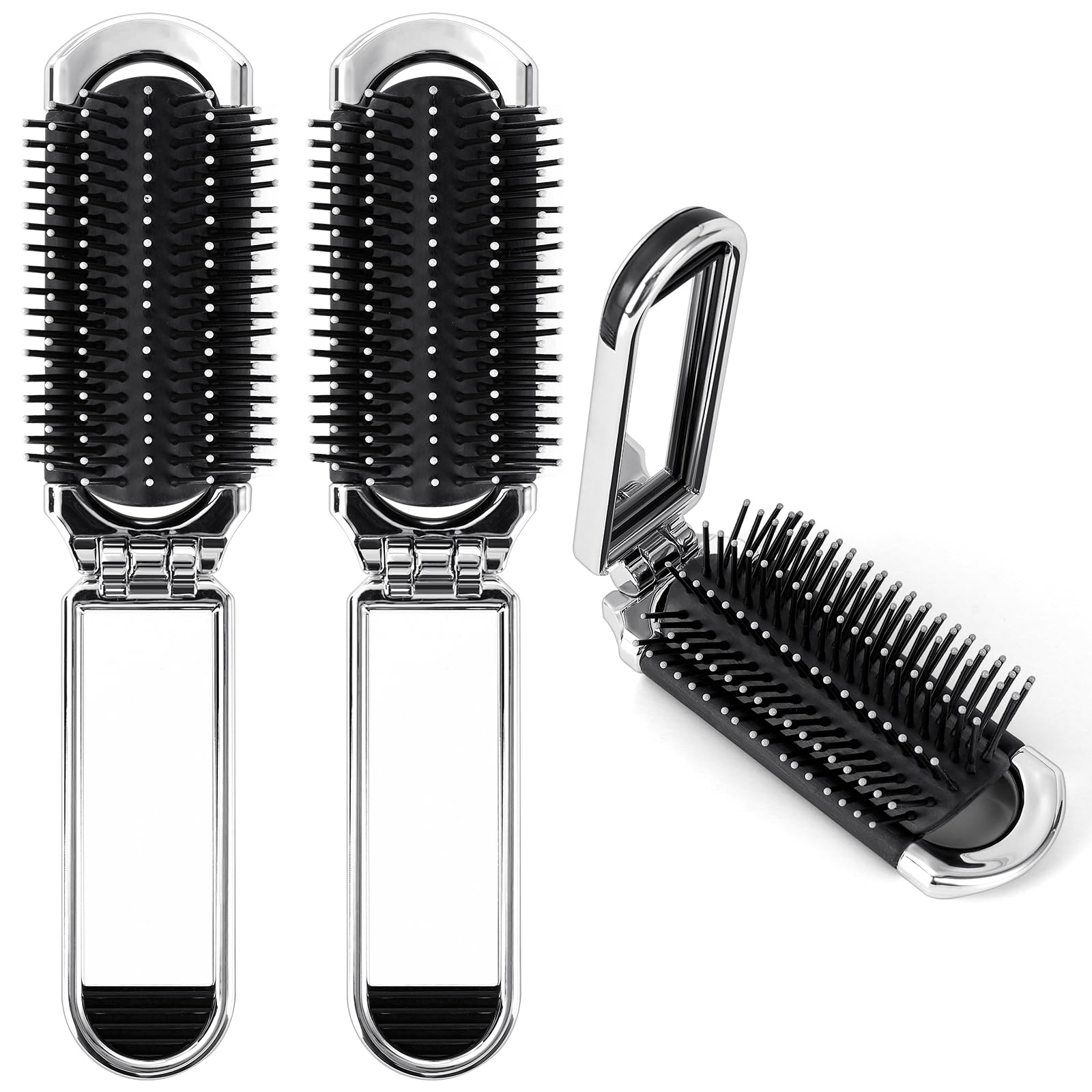 OSDUE Folding Hair Brush With Mirror, Mini Travel Portable Pocket Size Comb With Soft Nylon Bristles, Collapsible Anti-static Compact Styling Tool for Gym, Swimming