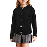 Girls Cable Knit Sweater Cardigans Kids School Uniform Long Sleeve Button Down Fall Jackets for Girl 5-14 Years