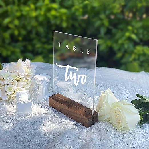 Amazon Com Atomzing Clear Acrylic Table Numbers For Wedding Blank Acrylic Sign Wedding Hashtag Sign Event Party Signs 5x7 Inch Table Name Place Cards 10 Pack Without Stands Home Kitchen