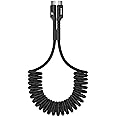 Baseus USB C Cable for Car, PD 100W 5A Fast Charging USB C Carplay Cable, Coiled USB C to USB C Charger Cord Compatible with iPhone15/Pro/Plus/Pro Max, Samsung Galaxy S23 S22 S21, Note 20 10 (3.3ft)