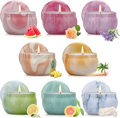 BlissTrip Scented Candles Gift Set 8 Pack Soy Wax 120H Portable Tin