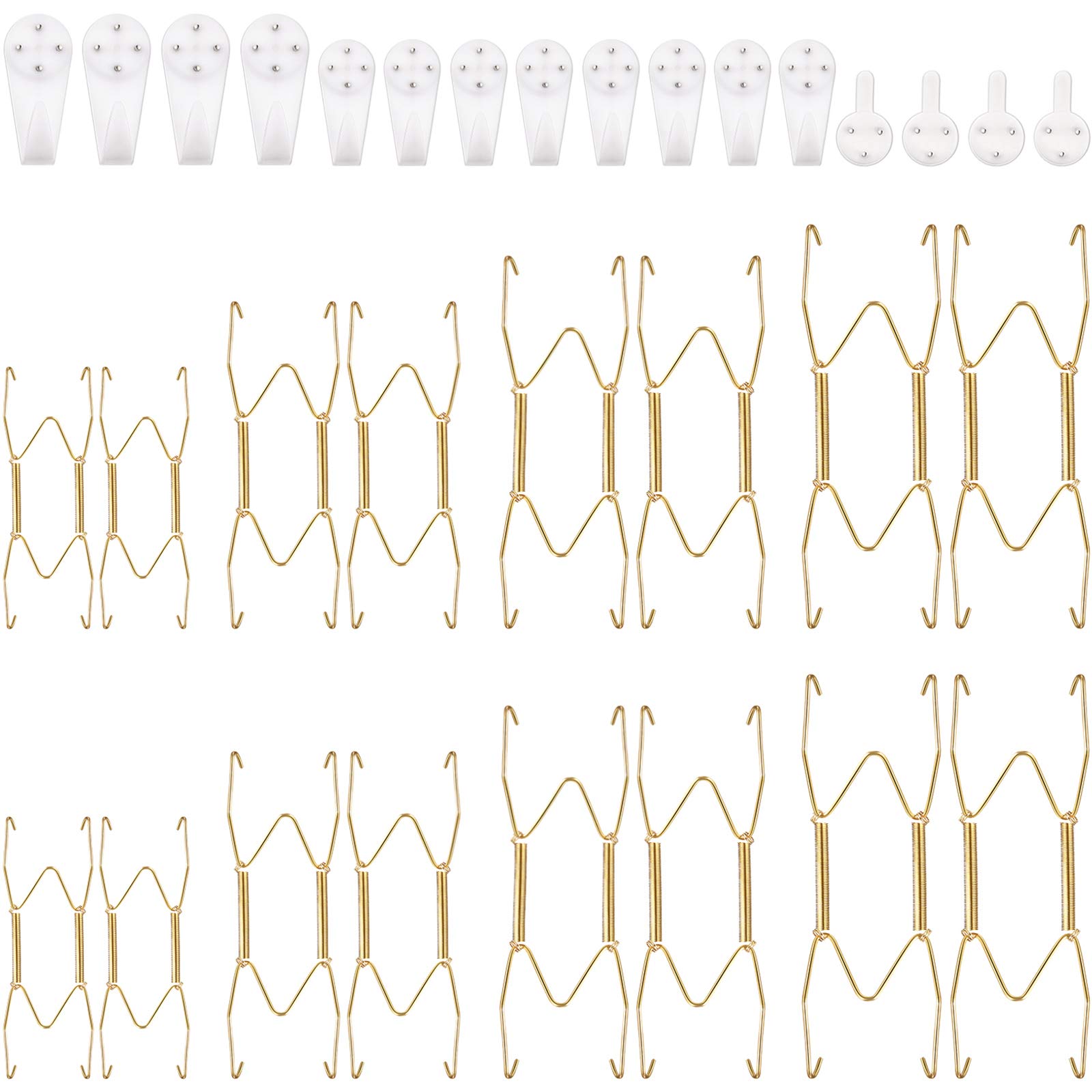 16 Pack Plate Hangers, 6/8/ 10/12 Inch Wall Plate Hangers with 16 Pieces Wall Hooks Stainless Steel Wire Plate Hanger Holders Compatible with 6 to 12 Inch Decorative Plates