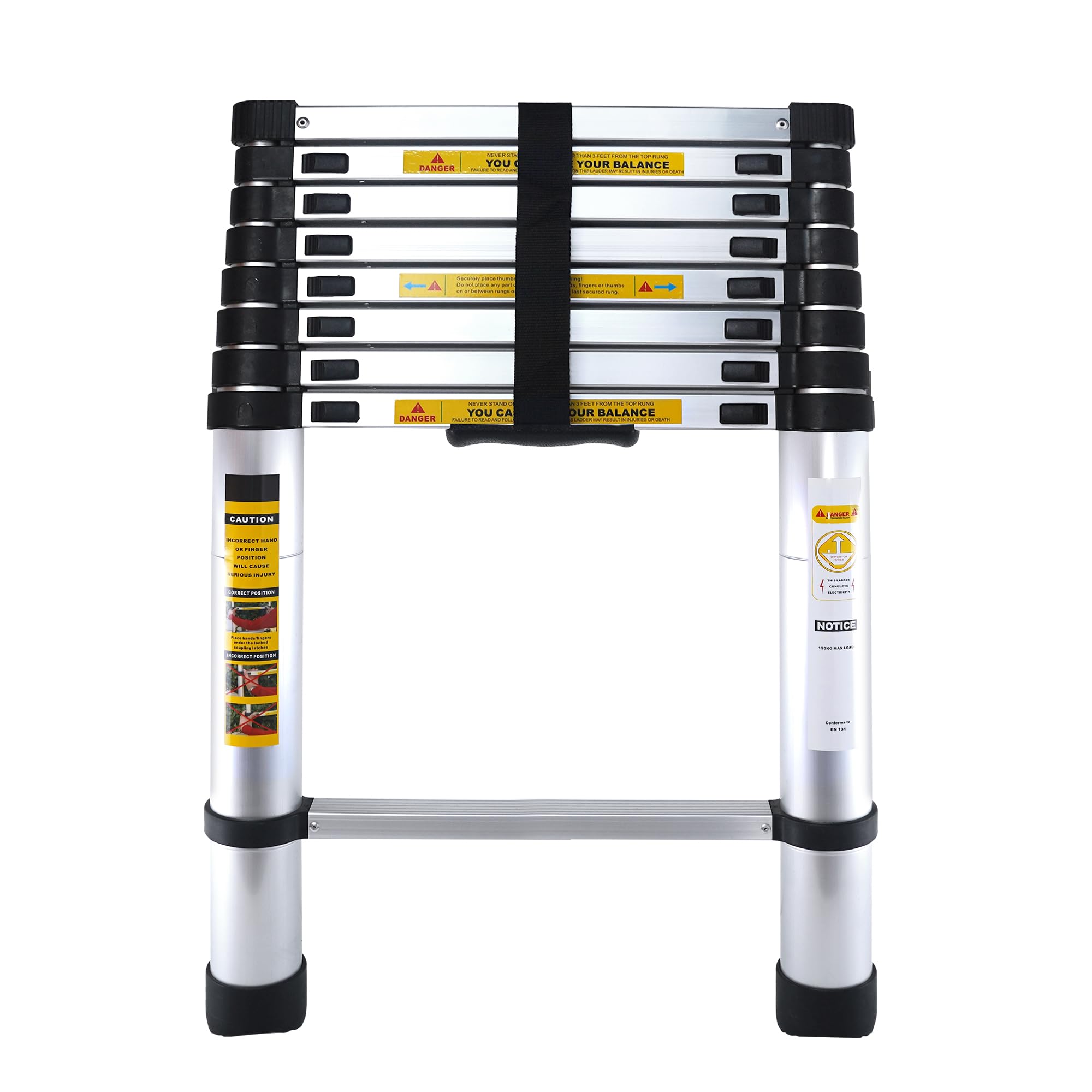 Telescopic Ladder 2.6M / 8.6FT Aluminium Extension Ladder, Heavy Duty Extendable Folding Ladder with Adjustable Height, Portable Loft Ladder for Home, Attic, Roof & Outdoor Use