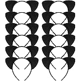 YARIEW Cat Ears Headbands for Women 12 Animal Cat Headbands (Black) | Cute Heaband for Washing Face Cosplay Yoga Makeup Costu