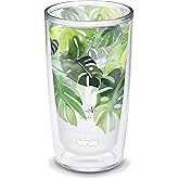 Tervis Yao Cheng Green Crystal Made in USA Double Walled Insulated Tumbler Travel Cup Keeps Drinks Cold & Hot, 16oz, Philodendron