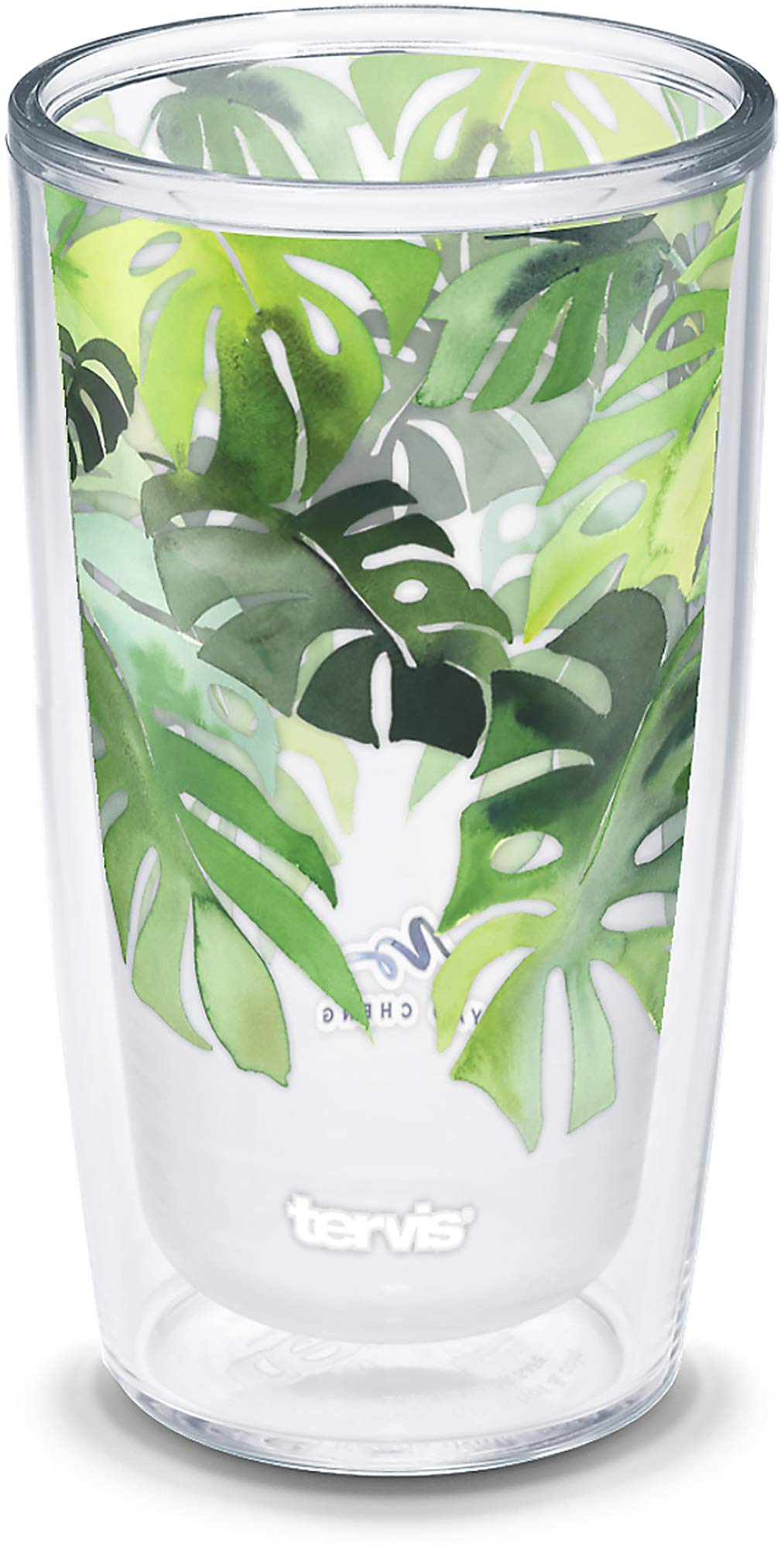 Tervis Yao Cheng Green Crystal Made in USA Double Walled Insulated Tumbler Travel Cup Keeps Drinks Cold & Hot, 16oz, Philodendron