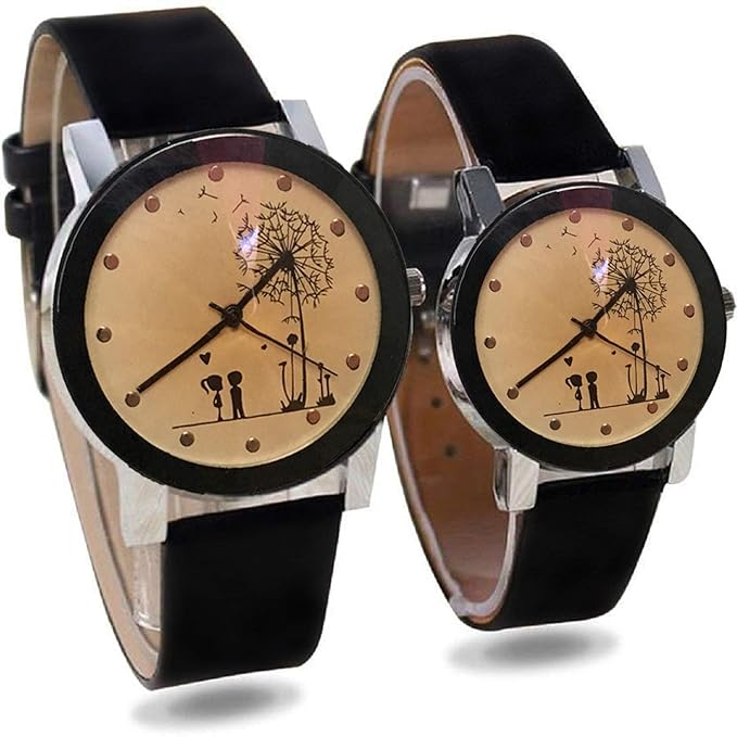 Just Like Style Round Dial Black Lovers Couple's Watch