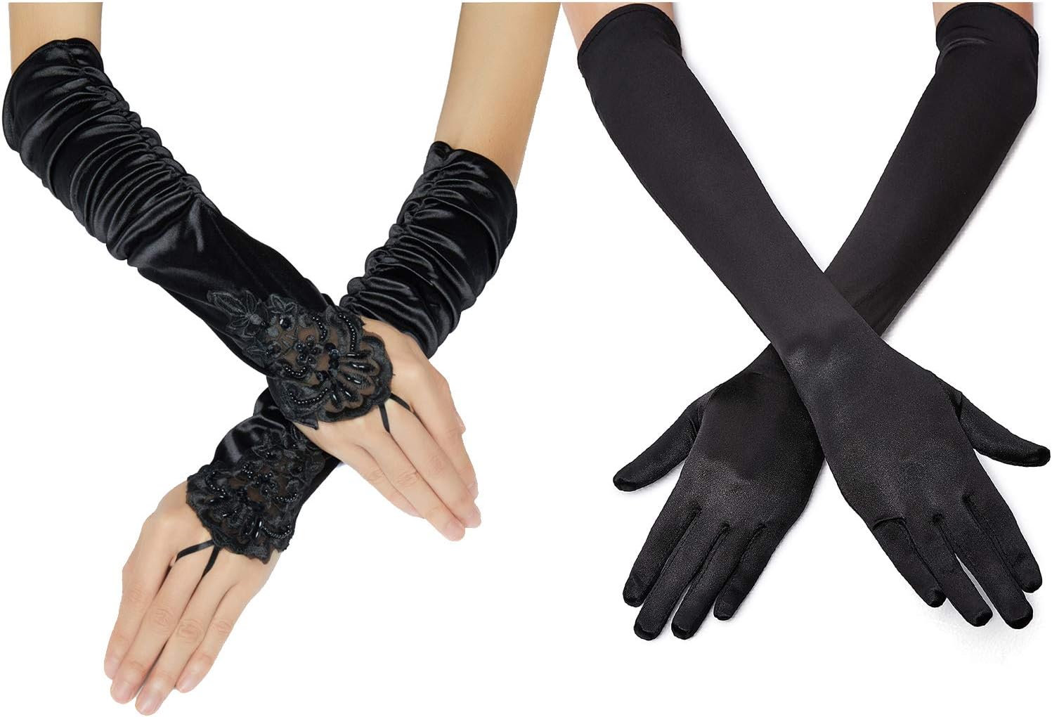 1920s Opera Satin Long Gloves 19.5" Elbow Length,12BL