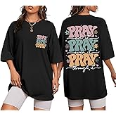 Lytiarul Christian Shirts for Women Oversized Jesus Faith Pray T Shirts Religious Saying Bible Verse Inspirational Tee Tops(Black,XL)