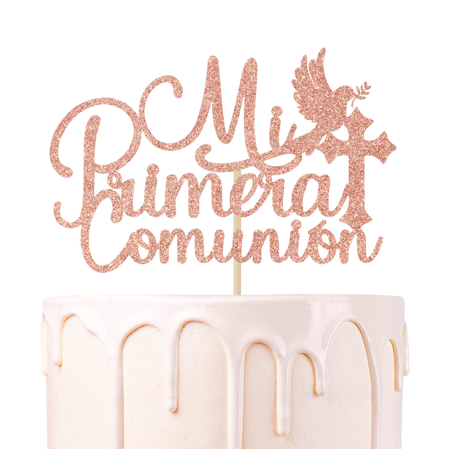 Photo 1 of 2 pack Rose Gold Glitter Mi Primera Communion Cake Topper, First Holy Communion/On Your Communion/God Bless This Child, Baptism/Baby Shower Party Decorations