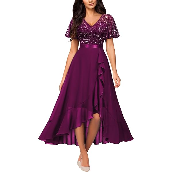 Amazon.com: Miusol Women's Elegant Floral Lace Ruffle Bridesmaid Maxi Dress  (Small, Magenta) : Clothing, Shoes & Jewelry