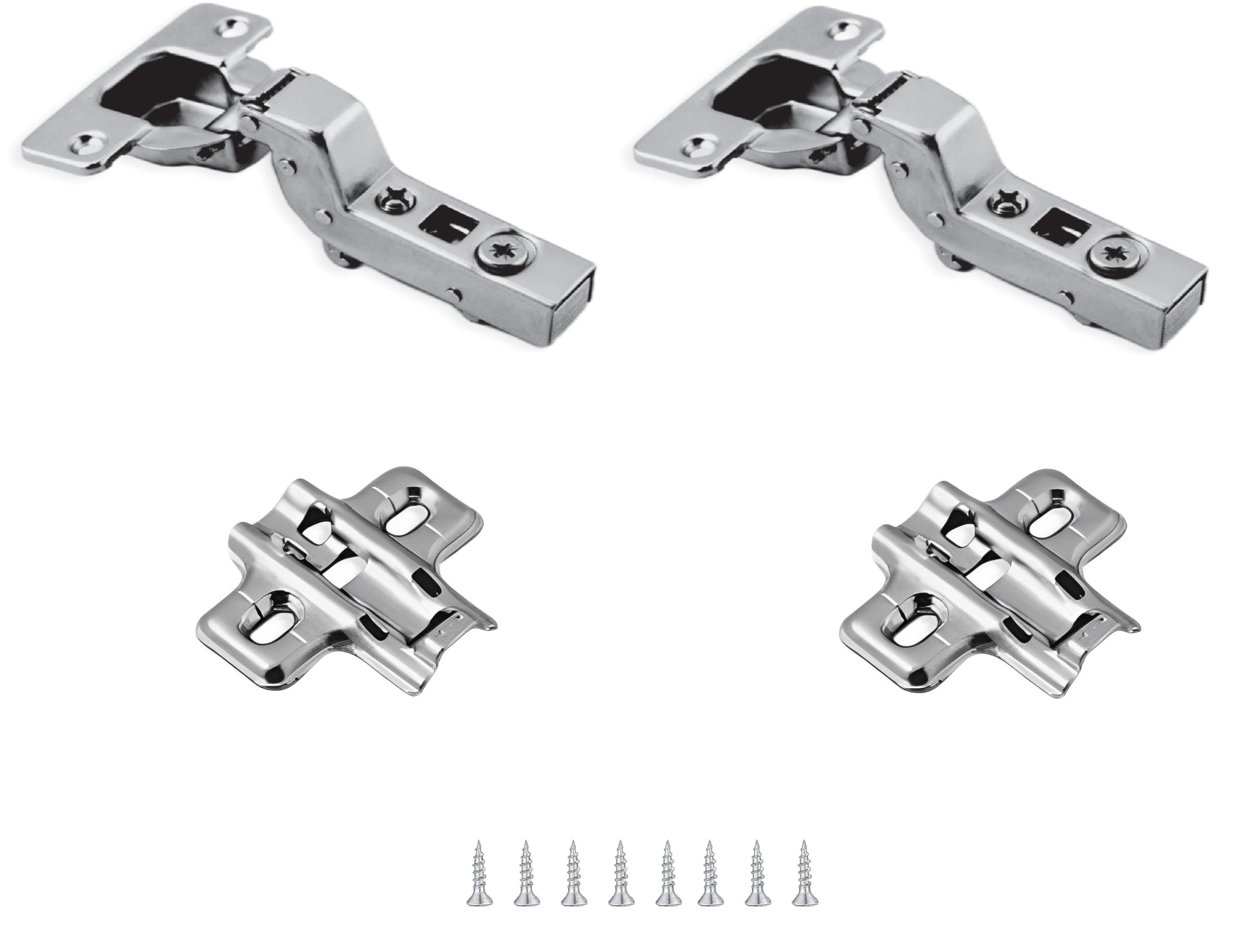 Kit of 2 Cushioned Hinges plus Adjustable Base and Screws – Hinge for Cabinet Doors, Kitchen, Bedside Tables and Drawers – Soft Closing Hinge, Slow Closing Easy and Quick Assembly