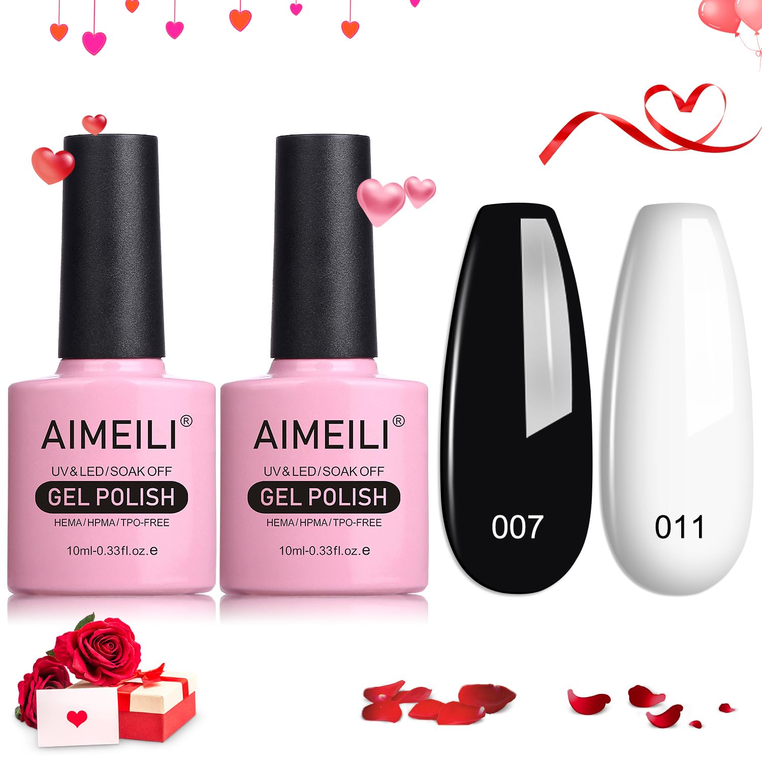 AIMEILI White Black Gel Nail Polish, 2pcs 10ml Classic Gel Polish Set Soak off UV LED Gel Nail Varnish DIY Manicure Salon Use - Long Lasting & Easy to Apply