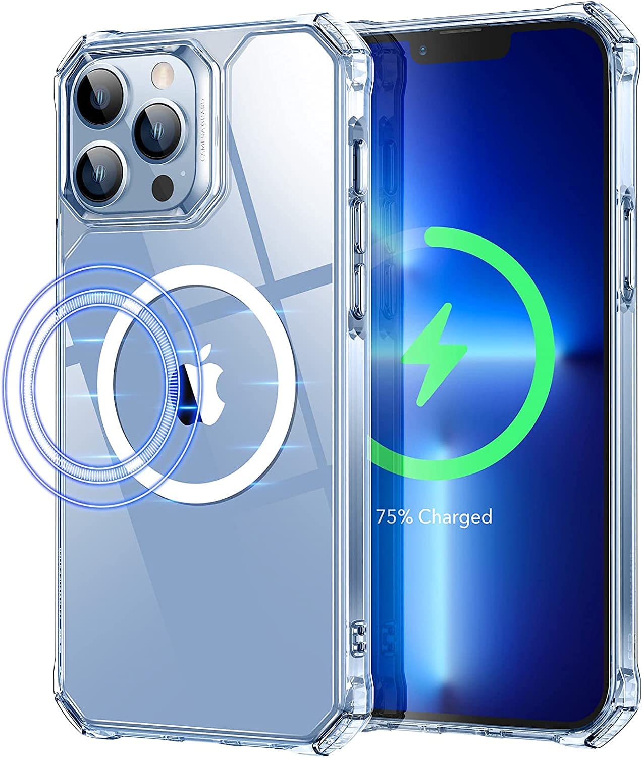 ESR Air Armor Magnetic Case with HaloLock for iPhone 13 Pro | Compatible with MagSafe | Military-Grade Protection | Yellowing-Resistant Hard Back | Shock-Absorbing Corners | Clear