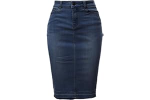 A2Y Women's Slim Fit Rayon Knee Length Unhem Back Slit Denim Jean Pencil Skirt