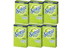 SINGLES TO GO! Sunkist Singles-To-Go Drink Mix, Lemon-Lime, Non-Carbonated, Low-Calorie, Zero Sugar, 6 CT in each box (Pack of 6)