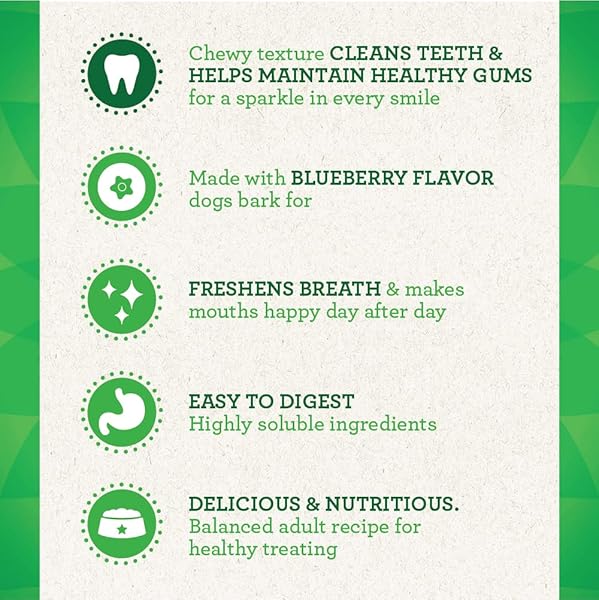 GREENIES VETERINARIAN-RECOMMENDED ADULT NATURAL DENTAL DOG TREATS PETITE SIZE, BLUEBERRY FLAVOR, 12 OZ. PACK, 20 COUNT
