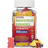 LETSCOL Magnesium Glycinate Gummies 800mg Per Serving, Sugar Free Magnesium Supplement with Magnesium Malate, Calcium, Vitamin D3, B6, CoQ10 for Calm Support & Zzz for Adults Kids