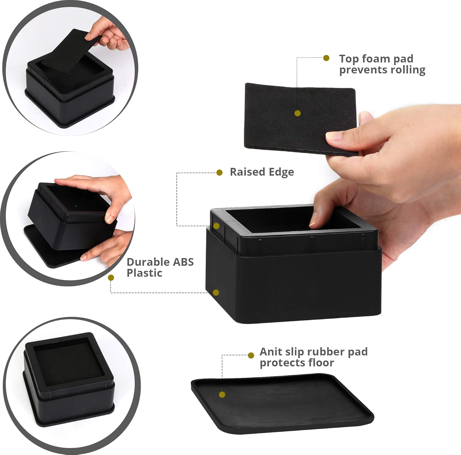 Utopia Bedding Furniture and Bed Risers (Pack of 8) - 2 Inch Stackable Square Risers for Sofa, Table, and Chair Lifts up to 10, 000 Lbs - includes Durable Plastic and Anti Slip Foam Grip: Kitchen & Dining