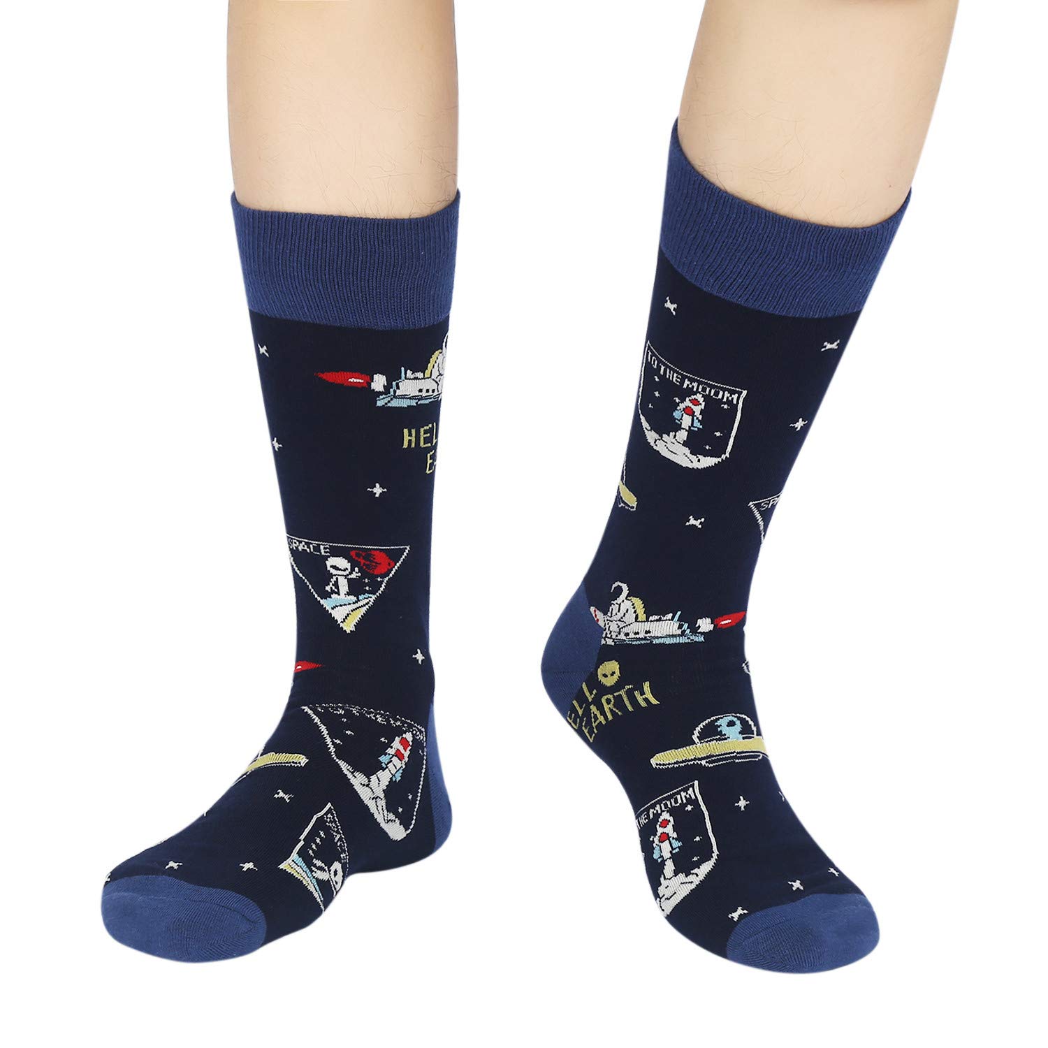Mens Space Novelty Crew Socks Funny Crazy Socks Alien Astronaut Planet Pizza Casual Socks