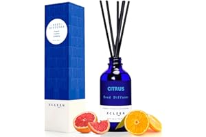 Xcleen Citrus Scented Reed Diffuser, Orange, Lime & Lemon Oil Reed Diffuser, Real Citrus! Holiday Home Fragrance for Bathroom Office Decor