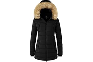 wantdo Women's Warm Winter Coat Heavy Puffer Jacket Parka with Fur Trimmed Hood