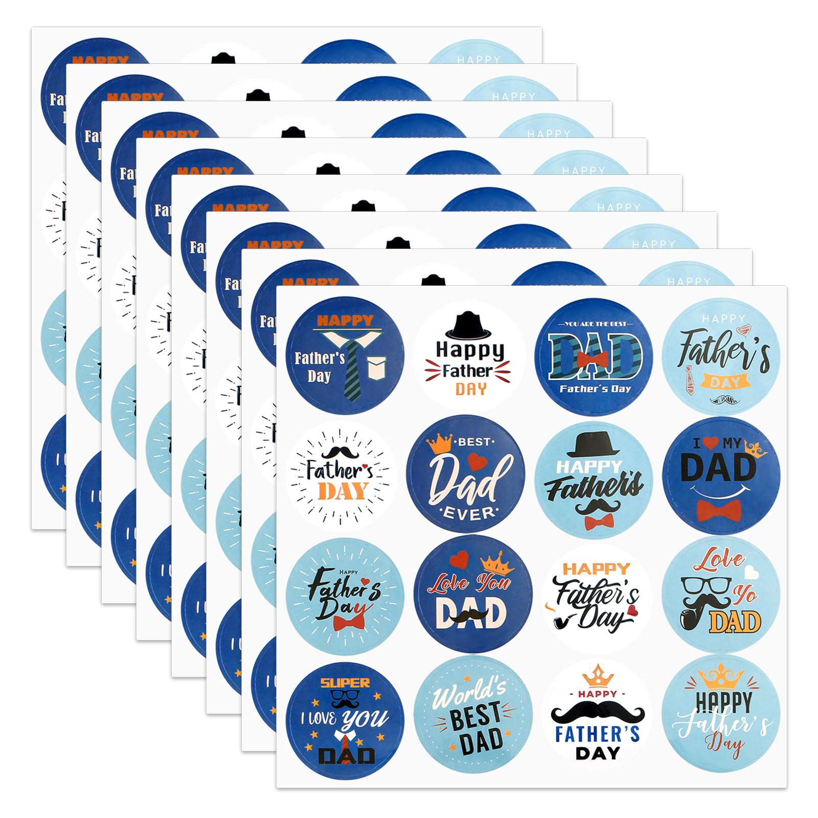 XIHIRCD 128pcs Father's Day Stickers, Round Dad Stickers, Father's Day Party Decorations
