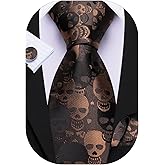 Barry.Wang Man Tie Sets Skull Ties Animal Extra Long Necktie Silk Woven Handkerchief Cufflinks Festival Party Gift