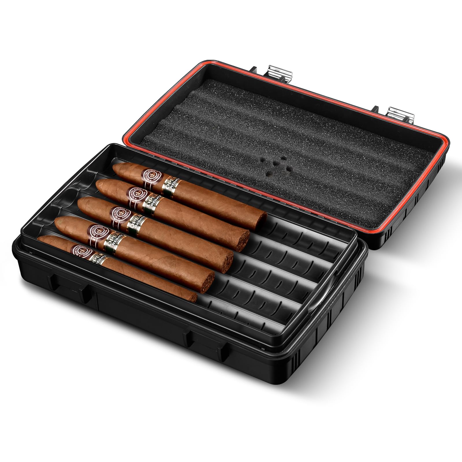 CIGARLOONG Cigar Humidor Travel Cigar Case Double Layer with Hygrometer and Humidifier,Travel Cigar Case (Color:Black)