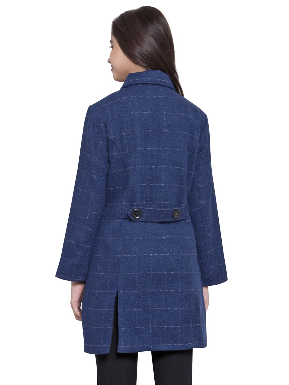 martini women blue check double breasted woolen coat