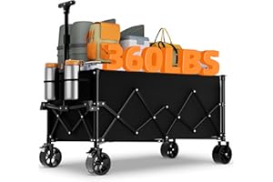 Favoyard Extra Large Collapsible Wagon Carts Foldable 220L & 360LBS Folding Wagons w/All-Terrain Wheels & Brakes Portable Utility Shopping Cart for Beach Grocery Sports Garden Camping Outdoor, Black