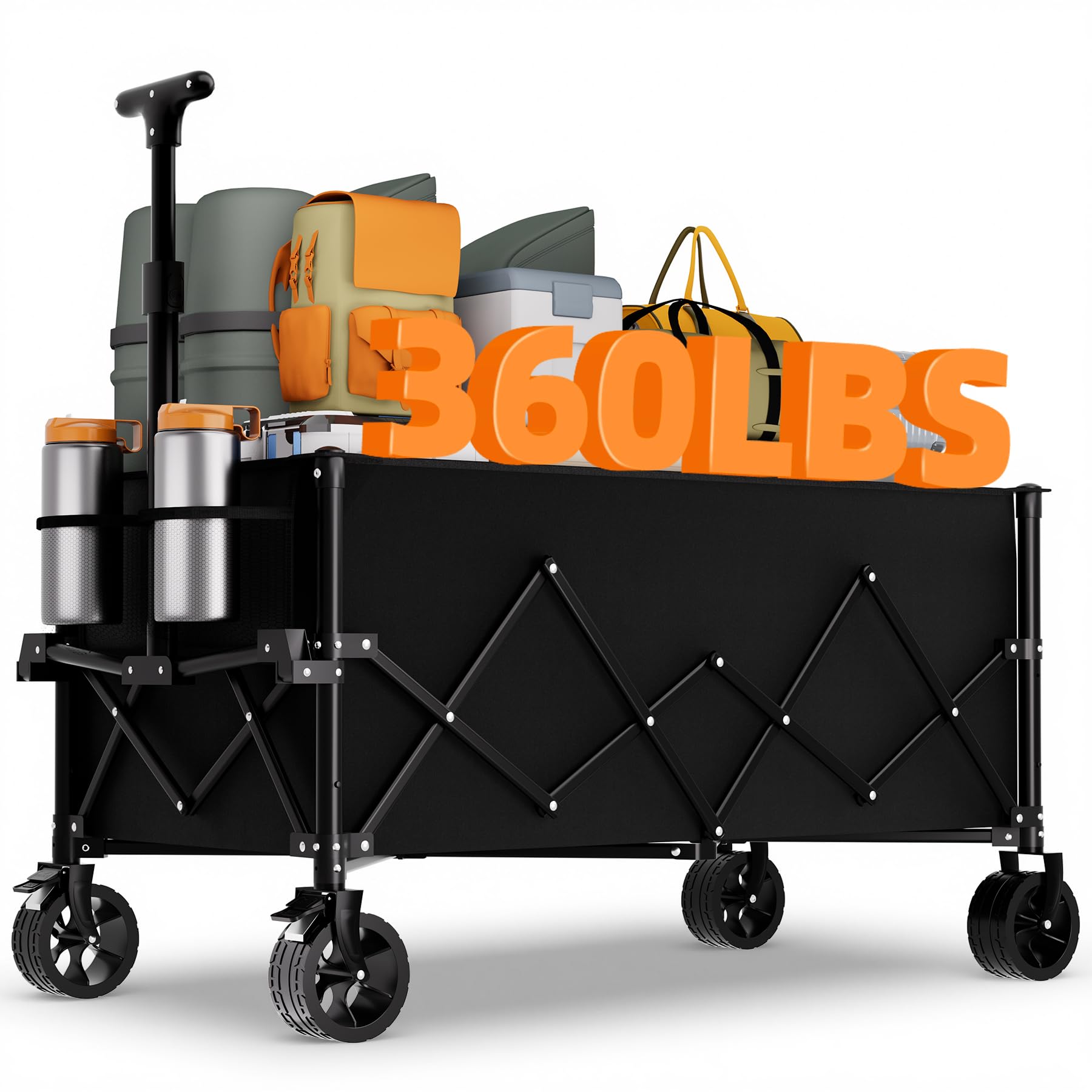 Photo 1 of Favoyard Extra Large Collapsible Wagon Carts Foldable 220L & 360LBS Folding Wagons w/All-Terrain Wheels & Brakes Portable Utility Shopping Cart for Beach Grocery Sports Garden Camping Outdoor, Black