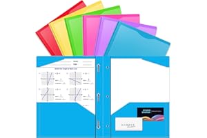 Briartw 6 Pack Colors File Folder with Clear Front Pocket, 2 Pockets, 3 Prongs, 2 Card Slots, Heavy Duty Plastic, Letter Size