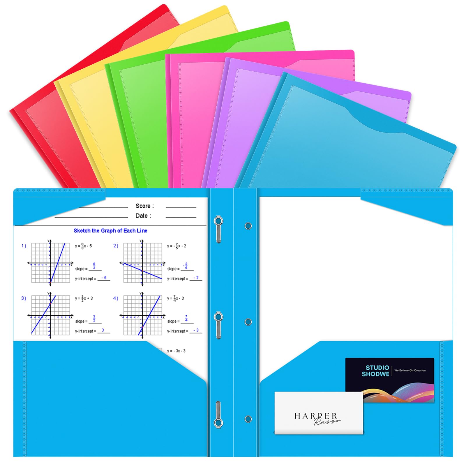Briartw 6 Pack Colors File Folder with Clear Front Pocket, 2 Pockets and 3 Prongs, Heavy Duty Plastic, Letter Size Paper, 2 Card Slots, Stay-Put Tabs, Multiple Colors, Office & School Use