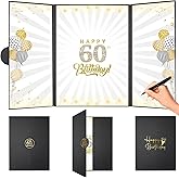 60th Birthday Signature Guest Book, 60th Birthday Card Decorations for Men Women 60 Years Old Table Signature Frame Gift 60 Birthday Card Board Party Supplies Black and Gold Party Decorations