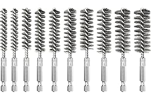 OLCANA 10 Pieces 4 Inch Stainless Steel Hole Wire Brushes with 1/4" Hex Shank 8mm - 19mm Wire Bore Brushes for Power Drill Tu