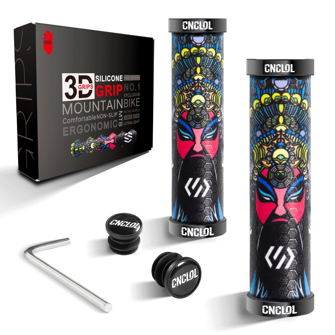 Chooee Silicone Mountain Bike Grips, MTB Grips Double Lock on Bicycle Handlebar Grip GGS