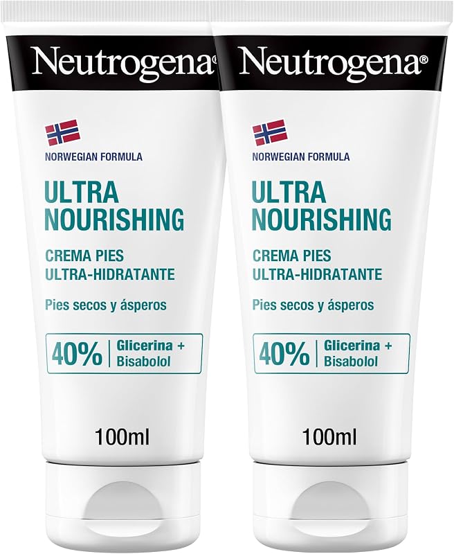 Neutrogena, creme ultra hidratante para pés secos e estragados, fórmula norueguesa, calcanhares rachados, restaura a suavidade, contém glicerina, dermatologista testado, embalagem de 2 x 100ml
