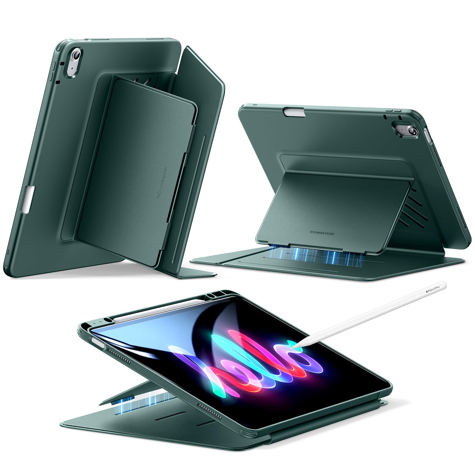 Photo 1 of ESR for iPad Air 13 Inch Case M3/M2 (2025/2024), Vertical Stand Cover, Multi Stand Angles, Ultra-Stable Case for iPad Air 13 with Pencil Holder, Flip Series, Green