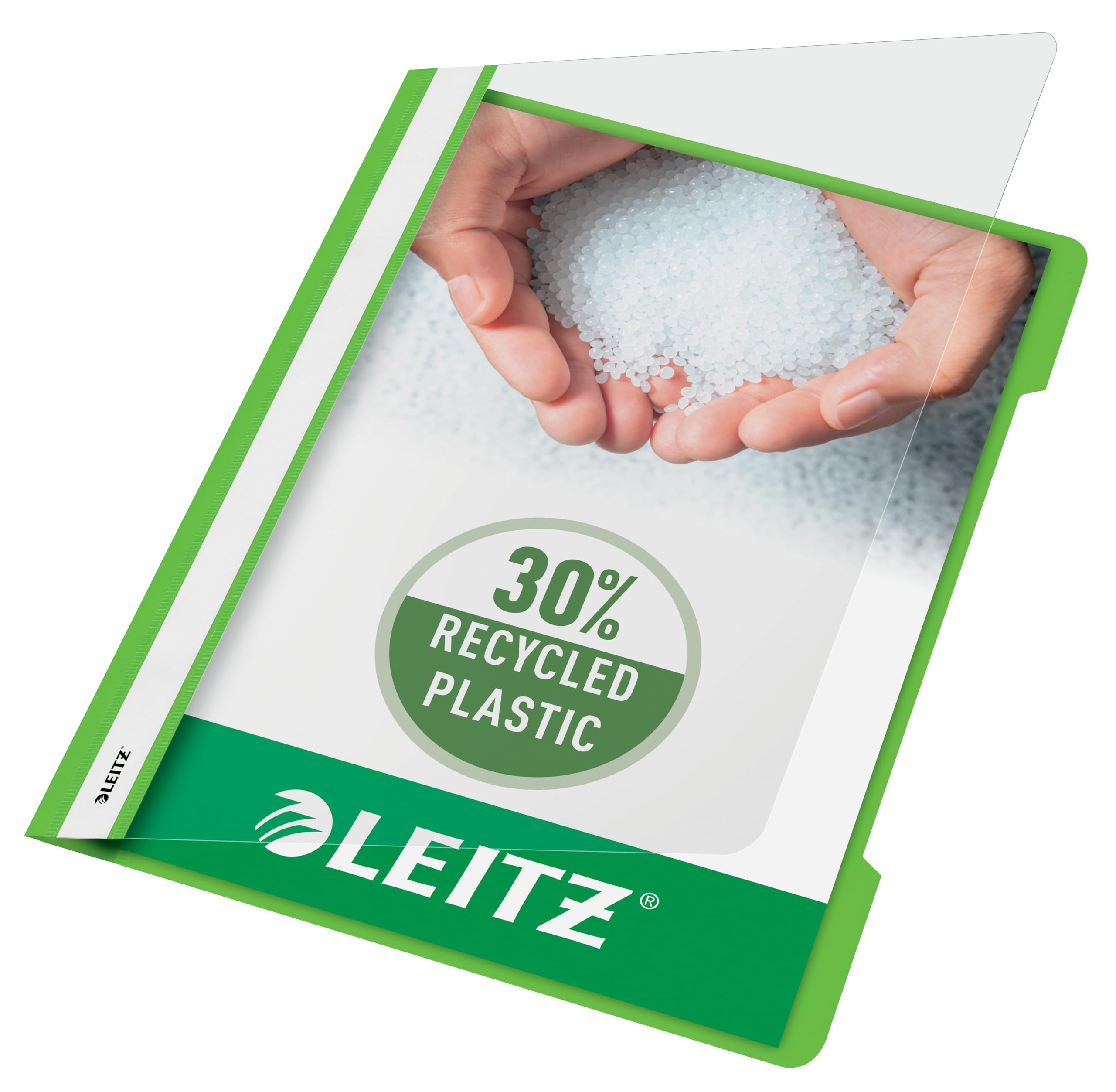 Leitz A4 Standard Plastic File, 30 Percent Pre-consumer Recycled Plastic, Flatfile for A4 Sheets, 60 Sheet Capacity, Light Green, 41910050