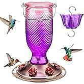 Kingsyard Glass Hummingbird Feeders for Outdoors, 24 oz Hummingbird Nectar Feeder for Outdoors Garden Yard D�cor, 6 Feeding Ports, Ant Moat Included, Easy to Clean & Refill, Purple