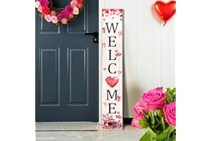 SEIMIP Valentine's Day Porch Sign Valentine Welcome Sign For Front Door Happy Valentine Decor Porch Sign Outdoor Yard Sign Home Indoor Wooden Vertical Sign Wall Sign For Front Patio Garden Porch