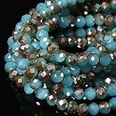 5 Strands 4mm Light Blue Half Plated Faceted Rondelle Beads, Songxi Glass Beads for Keychain Making Necklace Earring Jewelry Making for Gemstone DIY Craft Supplies