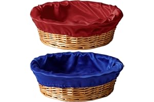 FillTouch 2 Pcs 12 Inches Round Offering Baskets for Church Wicker with Removable Liner Rattan Collection Receiving Storage Woven Bread Basket for Church Communion Supplies