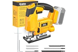 Ecarke Cordless Jig Saw Compatible With Dewalt 20V Max, Brushless, 7 Speeds Dial Control, 4 Orbital Sets, Dust-Blowing, ±45° Bevel Cuts, LED Light and 6PCS Blades For Cutting (Exclude Battery)