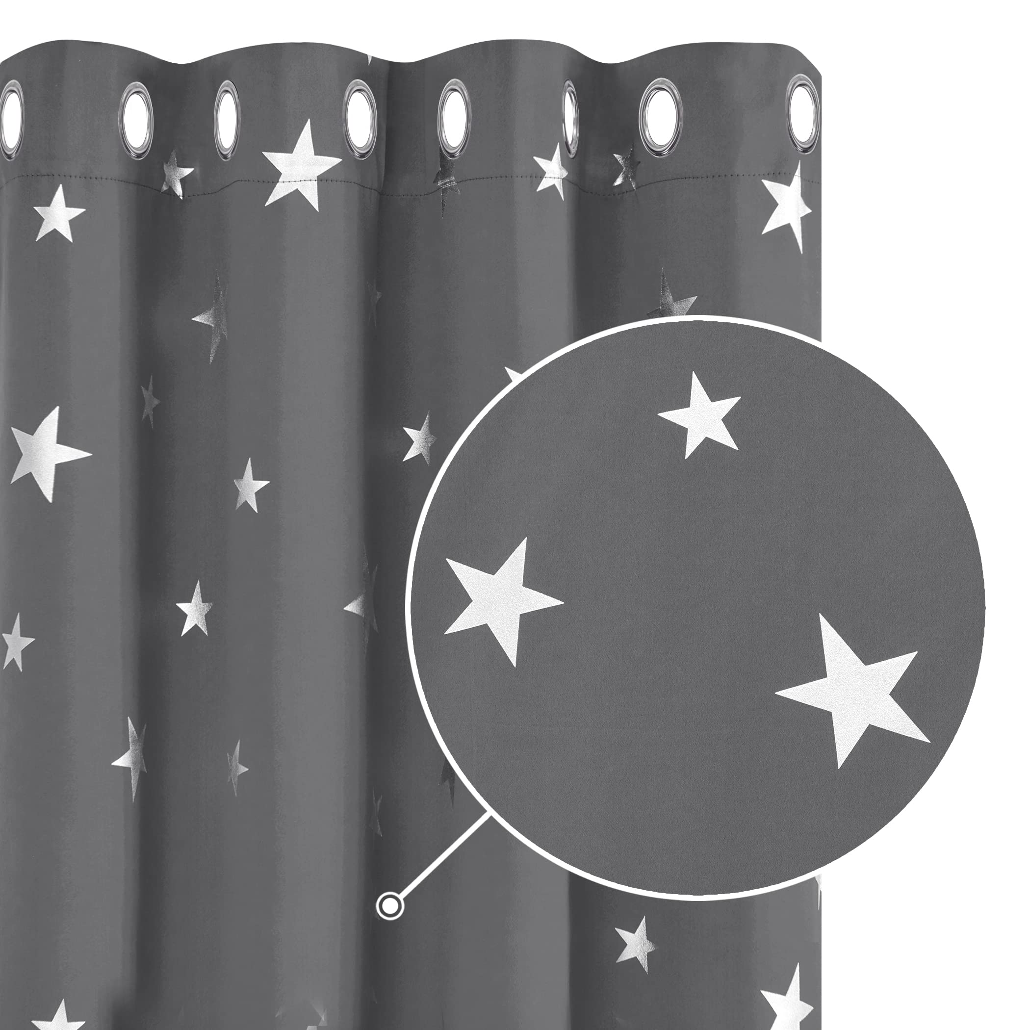 Deconovo Super Soft Grey Blackout Curtains Foil Star Printed Thermal Insulated Blackout Curtains for Bedroom Light Grey W55xL95 Inches 2 Panels